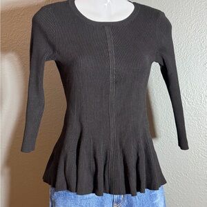 Catherine Malandrino Black Ribbed Peplum Scoop Neck Top